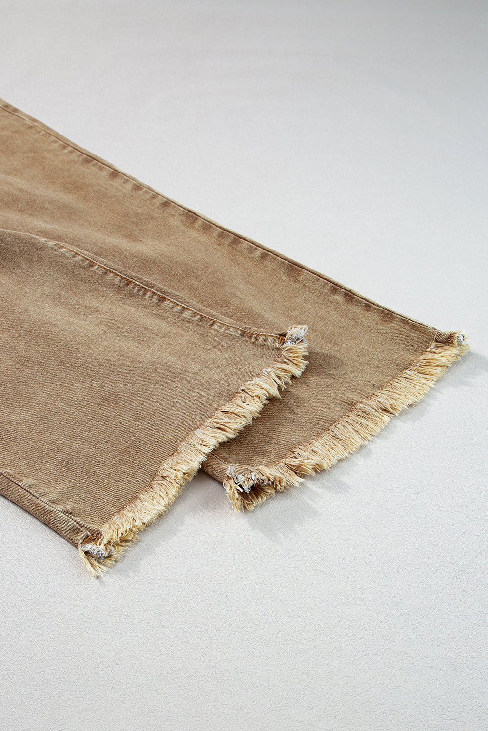 กางเกงยีนส์ขากว้างทรงครอปเอวสูงแบบฝรั่งเศสสีเบจอ่อน