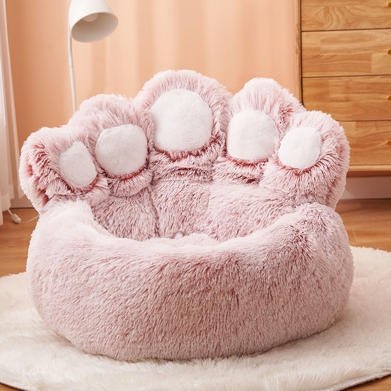 ที่นอนสุนัขแมวรอบบ้านสัตว์เลี้ยงขนาดใหญ่ยาว Plush Deep Sleeping WARM Bear Paw Shape Super Soft Cushion Calm เตียง