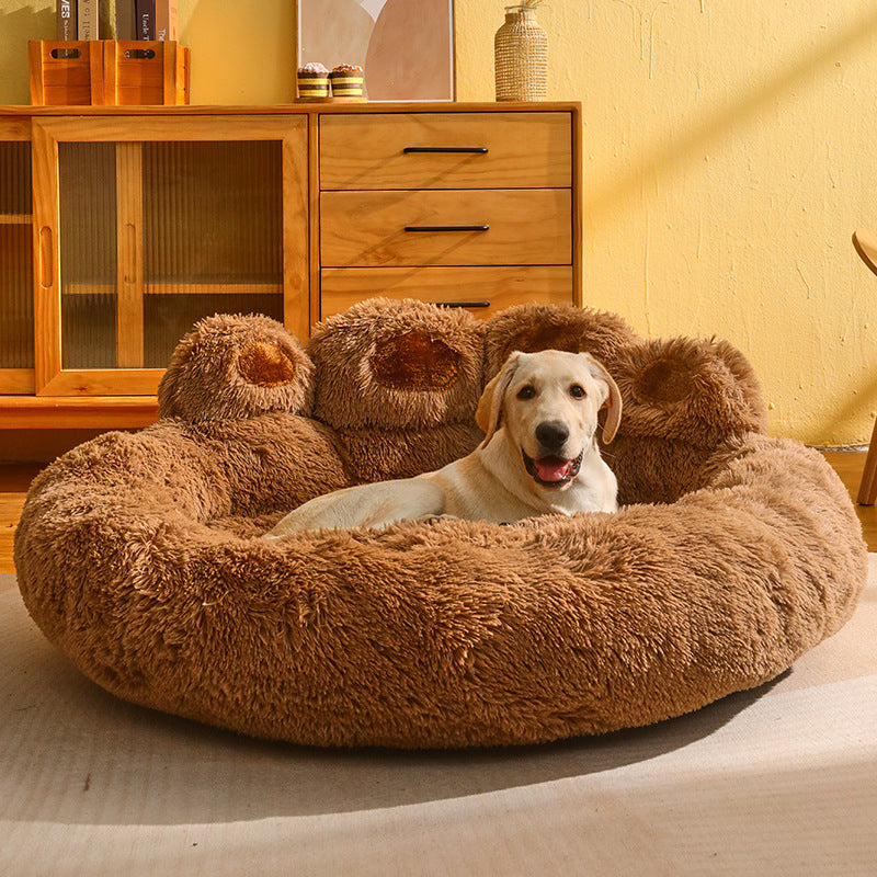 ที่นอนสุนัขแมวรอบบ้านสัตว์เลี้ยงขนาดใหญ่ยาว Plush Deep Sleeping WARM Bear Paw Shape Super Soft Cushion Calm เตียง
