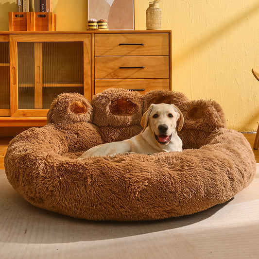 ที่นอนสุนัขแมวรอบบ้านสัตว์เลี้ยงขนาดใหญ่ยาว Plush Deep Sleeping WARM Bear Paw Shape Super Soft Cushion Calm เตียง