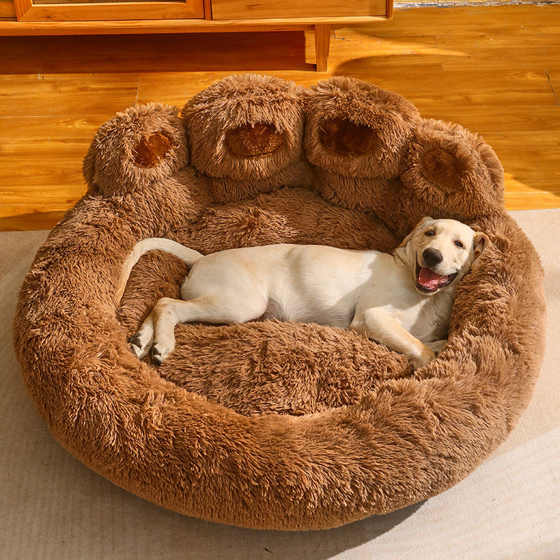 ที่นอนสุนัขแมวรอบบ้านสัตว์เลี้ยงขนาดใหญ่ยาว Plush Deep Sleeping WARM Bear Paw Shape Super Soft Cushion Calm เตียง