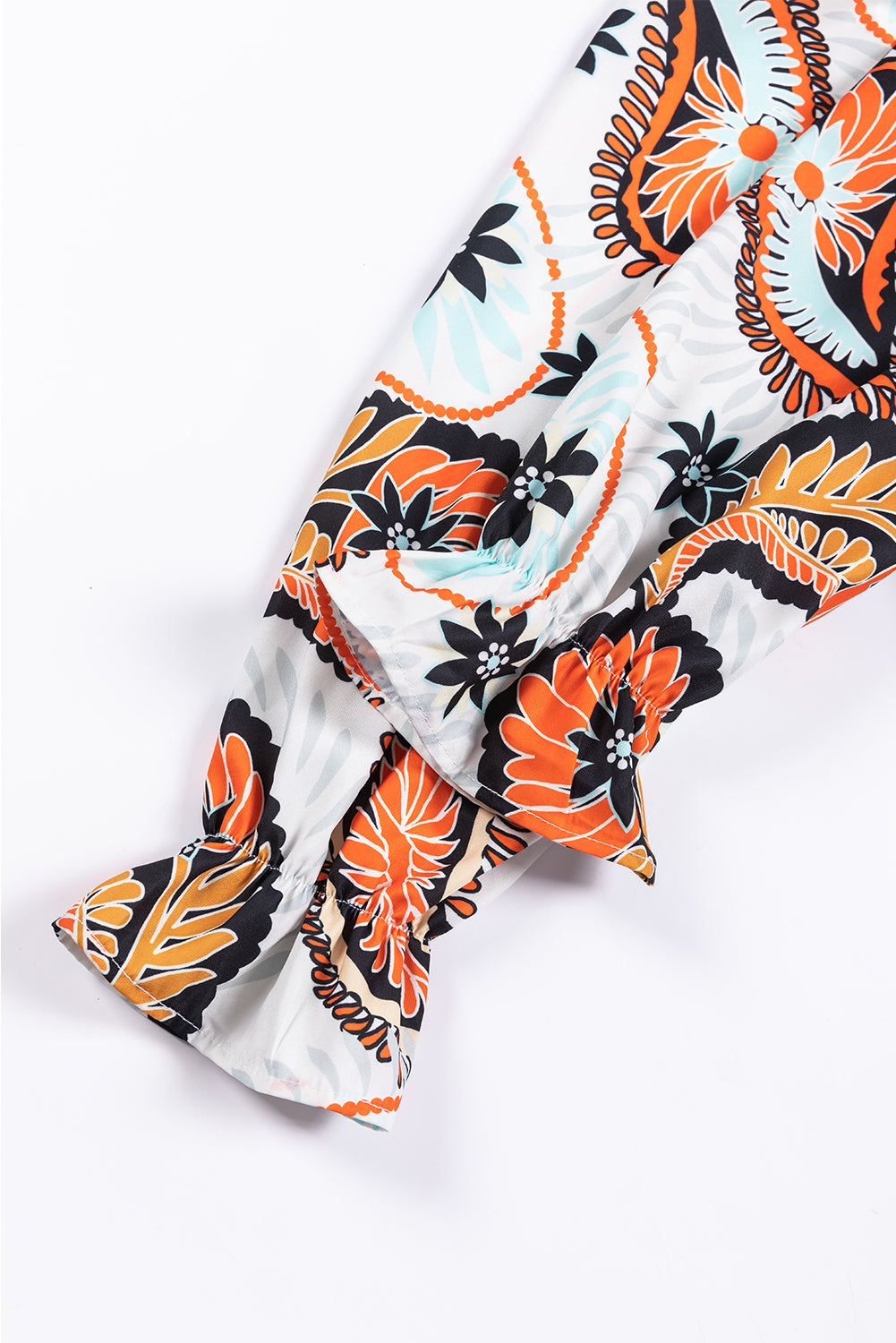 มินิเดรสแขนพัฟพิมพ์ลาย Boho Paisley ดอกไม้สีขาว