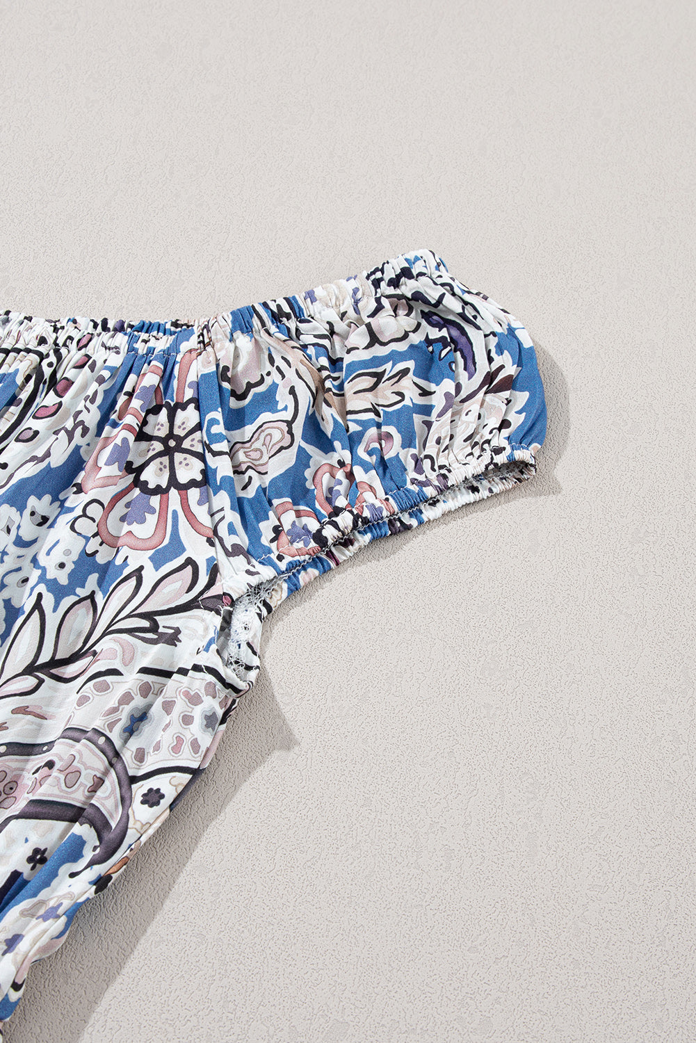 ชุดแม็กซี่เดรสไหล่พิมพ์ลาย Boho Paisley สีฟ้า