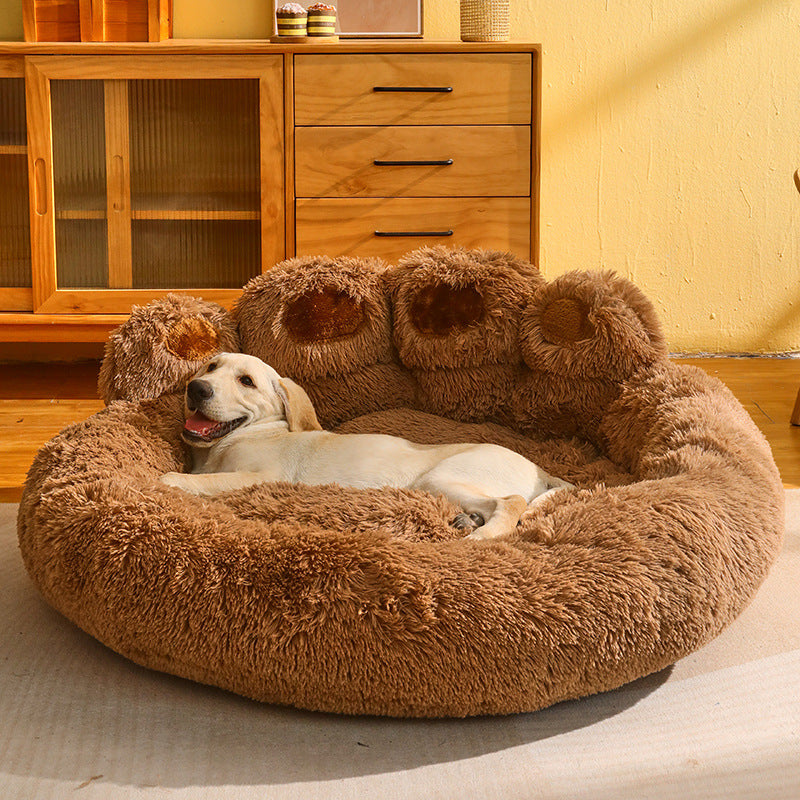 ที่นอนสุนัขแมวรอบบ้านสัตว์เลี้ยงขนาดใหญ่ยาว Plush Deep Sleeping WARM Bear Paw Shape Super Soft Cushion Calm เตียง