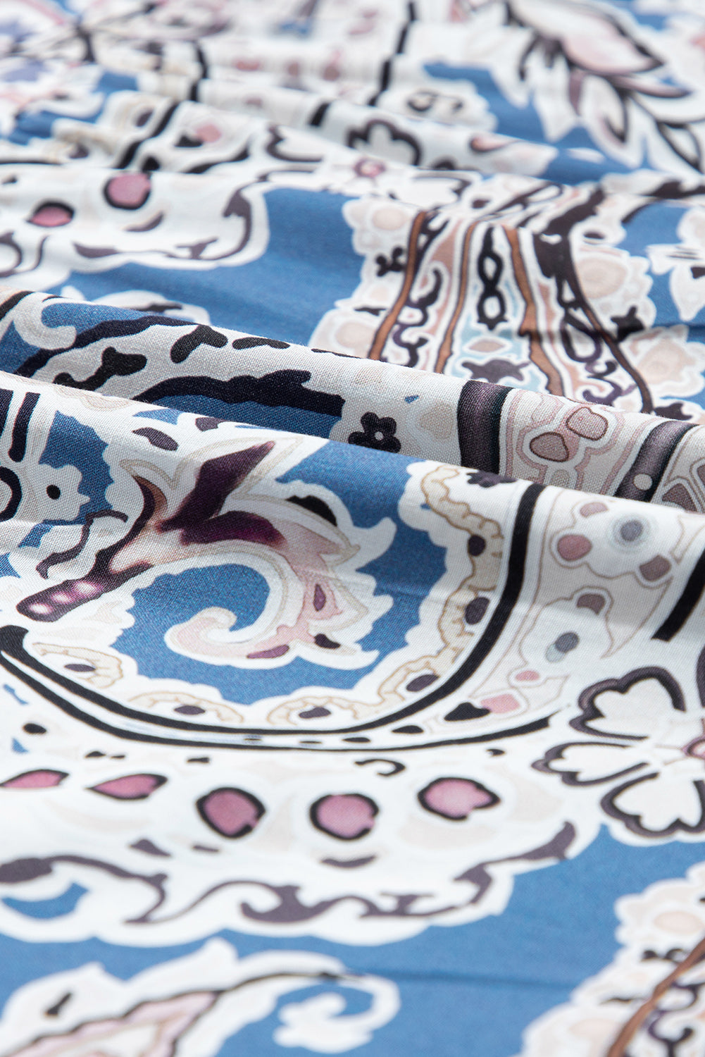 ชุดแม็กซี่เดรสไหล่พิมพ์ลาย Boho Paisley สีฟ้า