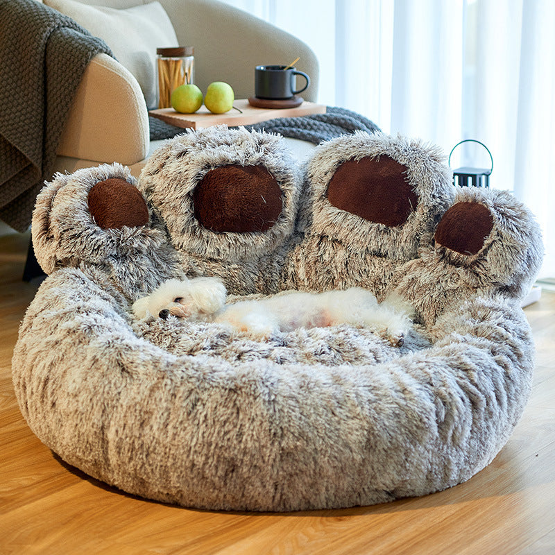 ที่นอนสุนัขแมวรอบบ้านสัตว์เลี้ยงขนาดใหญ่ยาว Plush Deep Sleeping WARM Bear Paw Shape Super Soft Cushion Calm เตียง