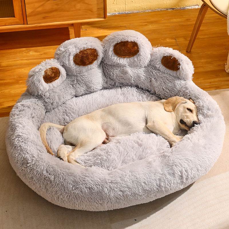 ที่นอนสุนัขแมวรอบบ้านสัตว์เลี้ยงขนาดใหญ่ยาว Plush Deep Sleeping WARM Bear Paw Shape Super Soft Cushion Calm เตียง