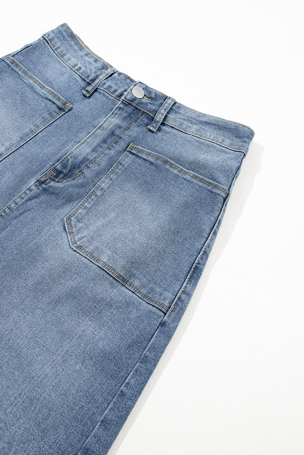 กระโปรงยีนส์ Midi ผ่าด้านหน้ากระเป๋าสีฟ้า 4 ช่อง