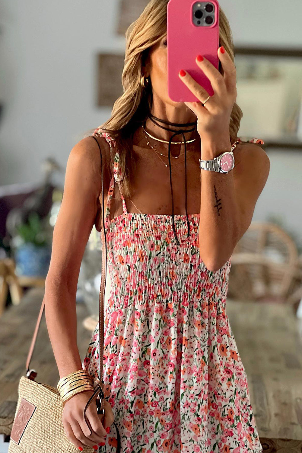 ชุดแม็กซี่เดรสลายดอกไม้ Boho สีขาว
