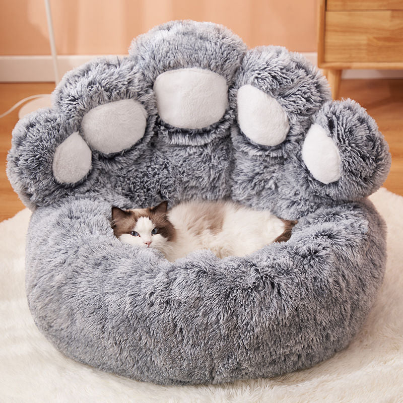 ที่นอนสุนัขแมวรอบบ้านสัตว์เลี้ยงขนาดใหญ่ยาว Plush Deep Sleeping WARM Bear Paw Shape Super Soft Cushion Calm เตียง
