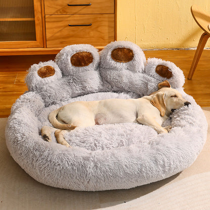 ที่นอนสุนัขแมวรอบบ้านสัตว์เลี้ยงขนาดใหญ่ยาว Plush Deep Sleeping WARM Bear Paw Shape Super Soft Cushion Calm เตียง