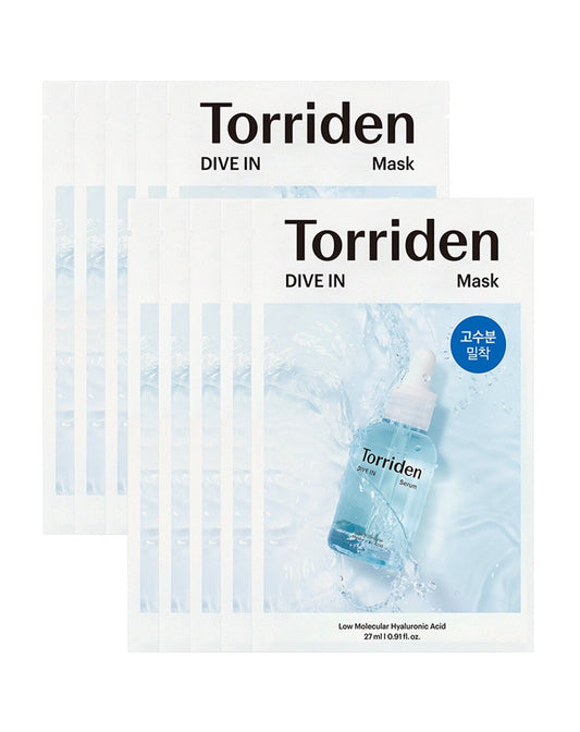 แผ่นมาส์กกรดไฮยาลูโรนิกโมเลกุลต่ำ Torriden Dive-In 10ชิ้น